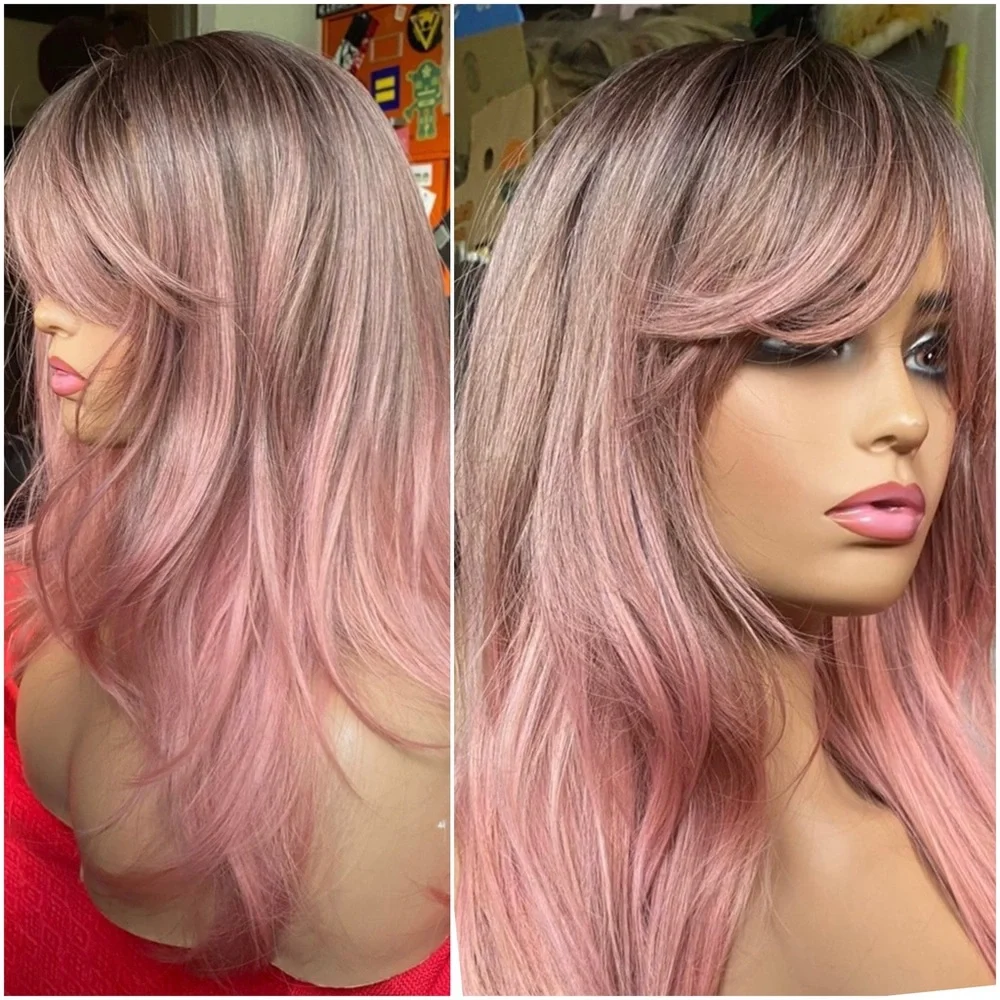 realistic ombré rooted sweet pink wig